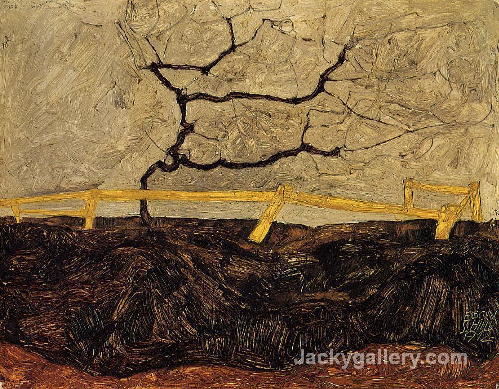 Bare Tree behind a Fence by Egon Schiele paintings reproduction